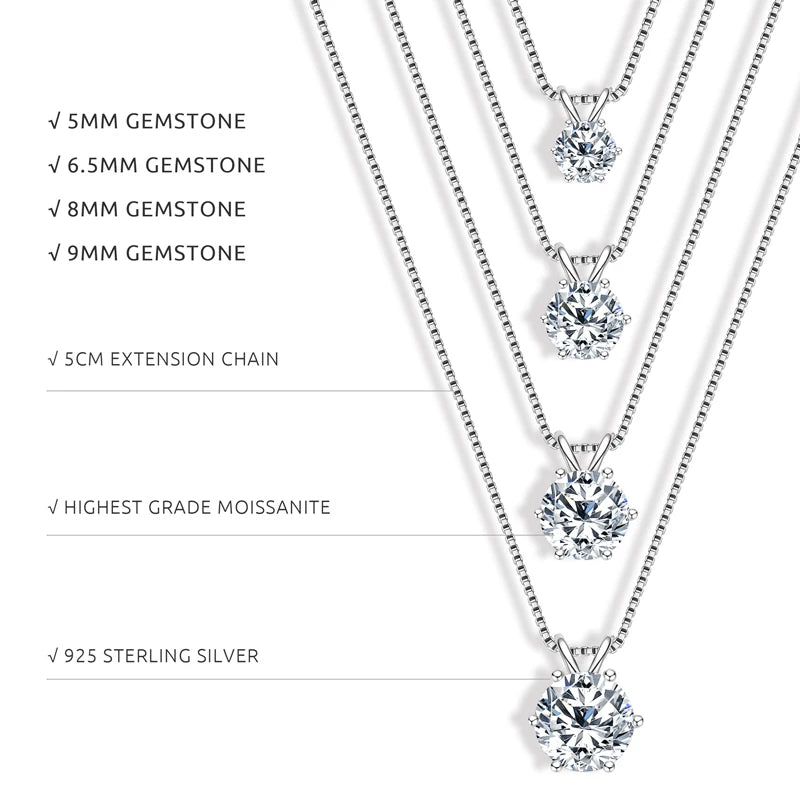 Classic Moissanite Pendant Necklace | 0.5CT–5CT | GRA Certified | 925 Sterling Silver