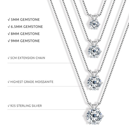 Classic Moissanite Pendant Necklace | 0.5CT–5CT | GRA Certified | 925 Sterling Silver