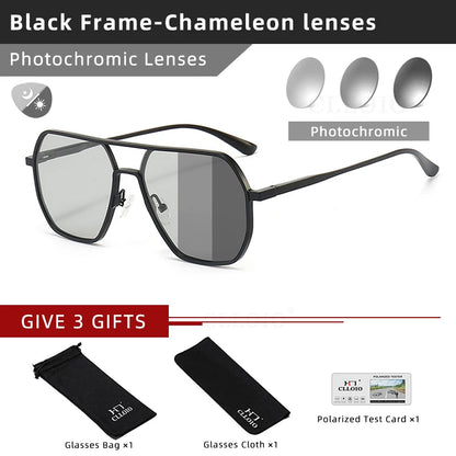 CLLOIO™ Anti-Glare Photochromic Polarized Driving Sunglasses – Day & Night Vision | Aluminum Alloy Frame | UV400 Protection