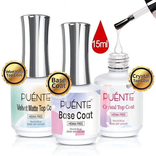 15ML HEMA-Free Base & Top Coat Set – Crystal Glossy & Velvet Matte Finish for Sensitive Nails | Soak-Off UV/LED Gel Varnish