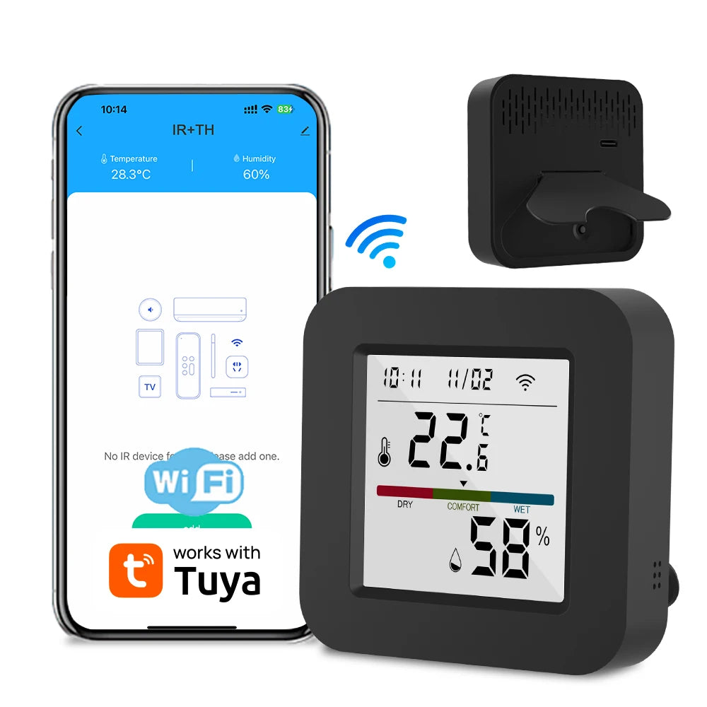 SmartIR Sense™ — Tuya Universal Remote with Temp & Humidity Sensor (Alexa/Google Compatible)