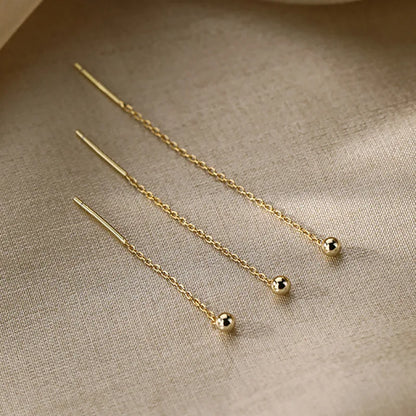 Minimalist Geometric Tassel Earrings – Long Silver Ball Drop Chain Dangle for Women | Trendy K-Pop Inspired Jewelry