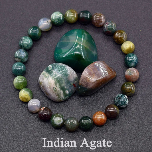 Indian Agate Natural Stone Bead Bracelet – Colorful Crystal Healing Strand for Women | Energy, Balance & Yoga Gift Jewelry