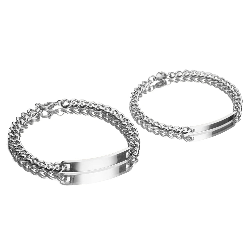 Personalized 2pcs Couple Bracelets – Custom Name Titanium Steel with 18K Gold Plating