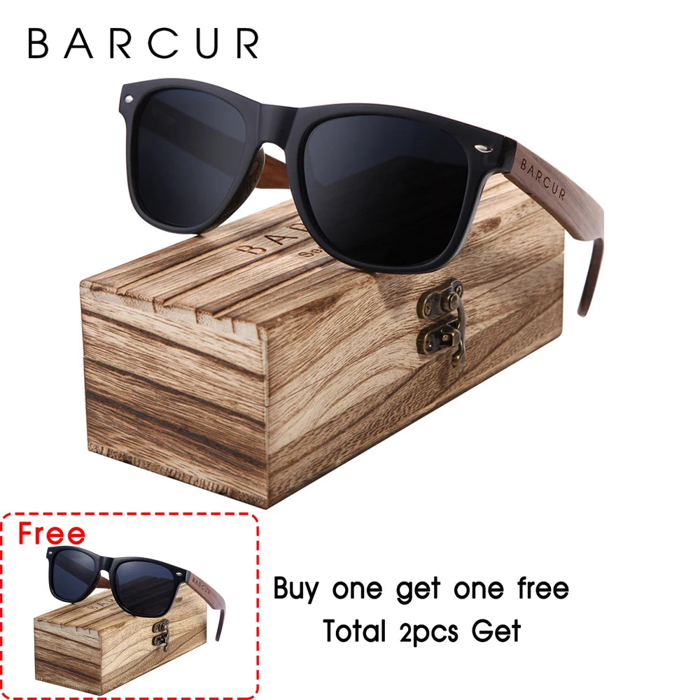 BARCUR™ Premium Black Walnut Wood Polarized Sunglasses for Men – UV400 Square Frame Eyewear + Gift Box
