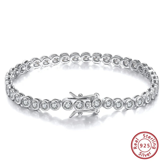 Rinntin 925 Sterling Silver Tennis Bracelet – Luxury Clear Zirconia Chain for Women (1.5/2/3mm Options)