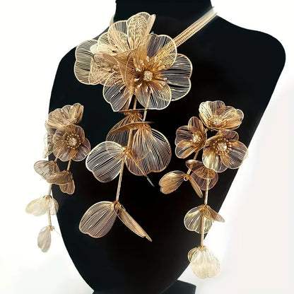 Best Lady™ 3-Piece Vintage Floral Rhinestone Jewelry Set – Handmade Party Statement Necklace, Earrings & Ring