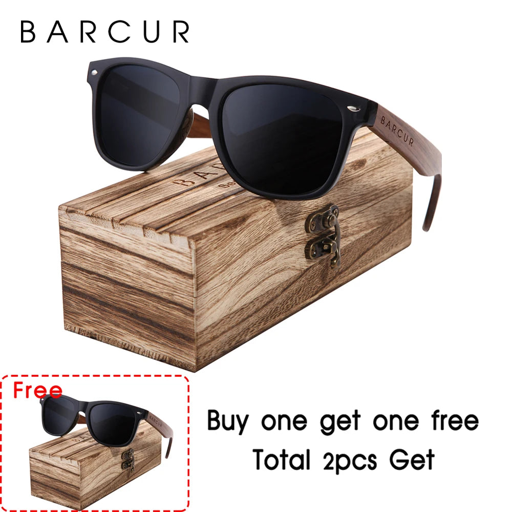 BARCUR™ Premium Black Walnut Wood Polarized Sunglasses for Men – UV400 Square Frame Eyewear + Gift Box