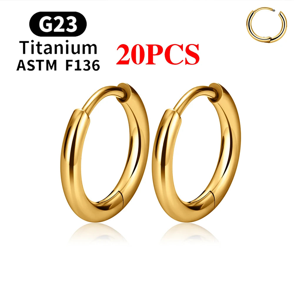 2–20PCS G23 Titanium Hoop Earrings – Hypoallergenic CZ Hinged Nose & Ear Rings for Tragus, Helix, Cartilage & Daith Piercings