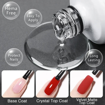 15ML HEMA-Free Base & Top Coat Set – Crystal Glossy & Velvet Matte Finish for Sensitive Nails | Soak-Off UV/LED Gel Varnish