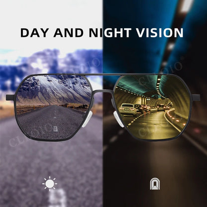 CLLOIO™ Anti-Glare Photochromic Polarized Driving Sunglasses – Day & Night Vision | Aluminum Alloy Frame | UV400 Protection