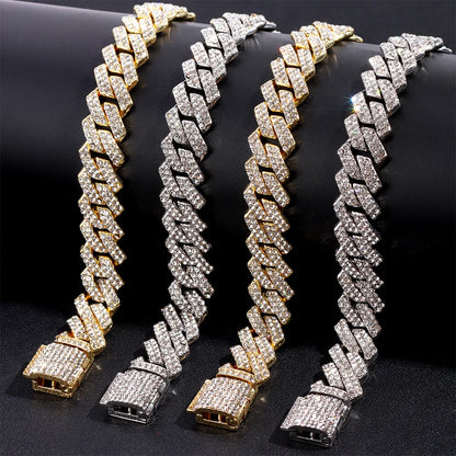 Iced Out Prong Cuban Link Chain – 2 Row AAA Rhinestones | 13/14/20mm | Men's Hip Hop Necklace