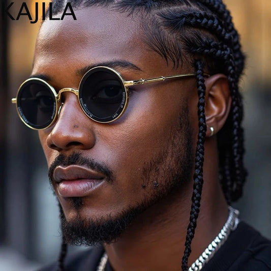 Small Frame Steampunk Round Sunglasses – 2025 Retro Punk Eyewear for Men | Classic Driving UV400 Luxury Brand Shades