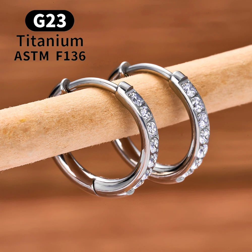 2–20PCS G23 Titanium Hoop Earrings – Hypoallergenic CZ Hinged Nose & Ear Rings for Tragus, Helix, Cartilage & Daith Piercings
