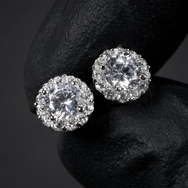 Huitan™ Cubic Zirconia Stud Earrings – Elegant Silver Tone Couple Set for Men & Women