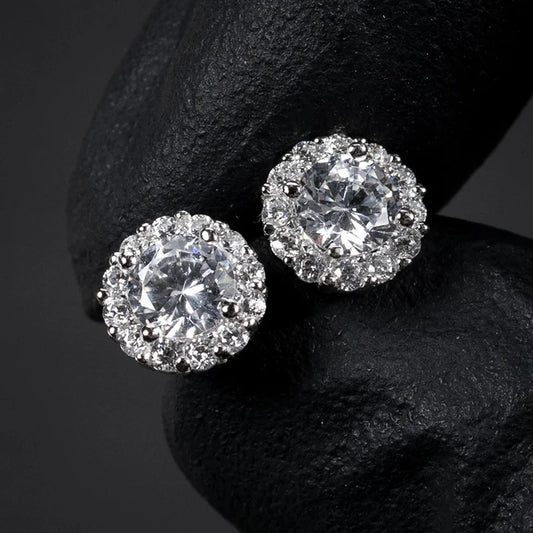Huitan™ Cubic Zirconia Stud Earrings – Elegant Silver Tone Couple Set for Men & Women