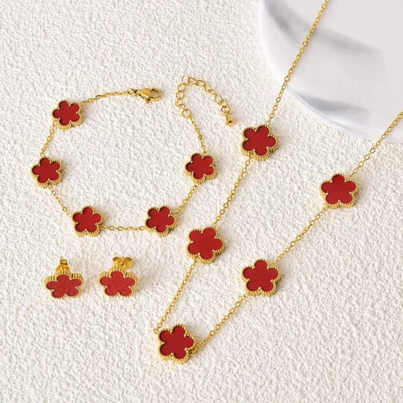BloomFlip™ Reversible 5-Petal Flower Jewelry Set – Stainless Steel Necklace, Bracelet & Earrings (2-in-1 Wear)