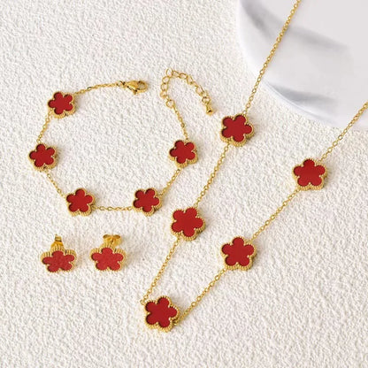 BloomFlip™ Reversible 5-Petal Flower Jewelry Set – Stainless Steel Necklace, Bracelet & Earrings (2-in-1 Wear)