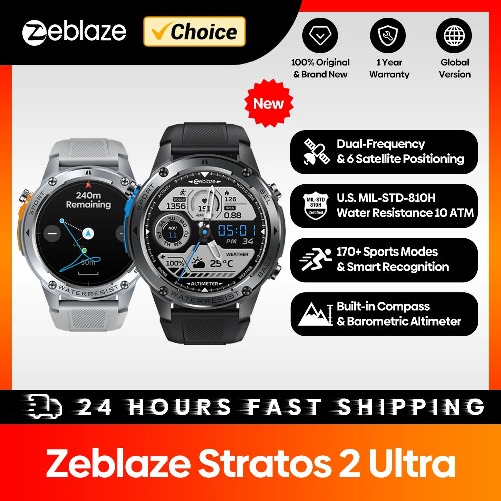 Zeblaze Stratos 2 Ultra GPS Smartwatch – Built for Adventure, Designed for Precision