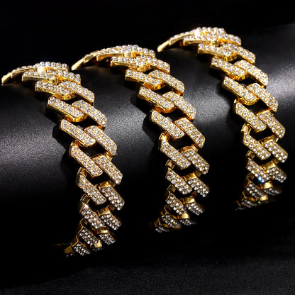 Iced Out Prong Cuban Link Chain – 2 Row AAA Rhinestones | 13/14/20mm | Men's Hip Hop Necklace