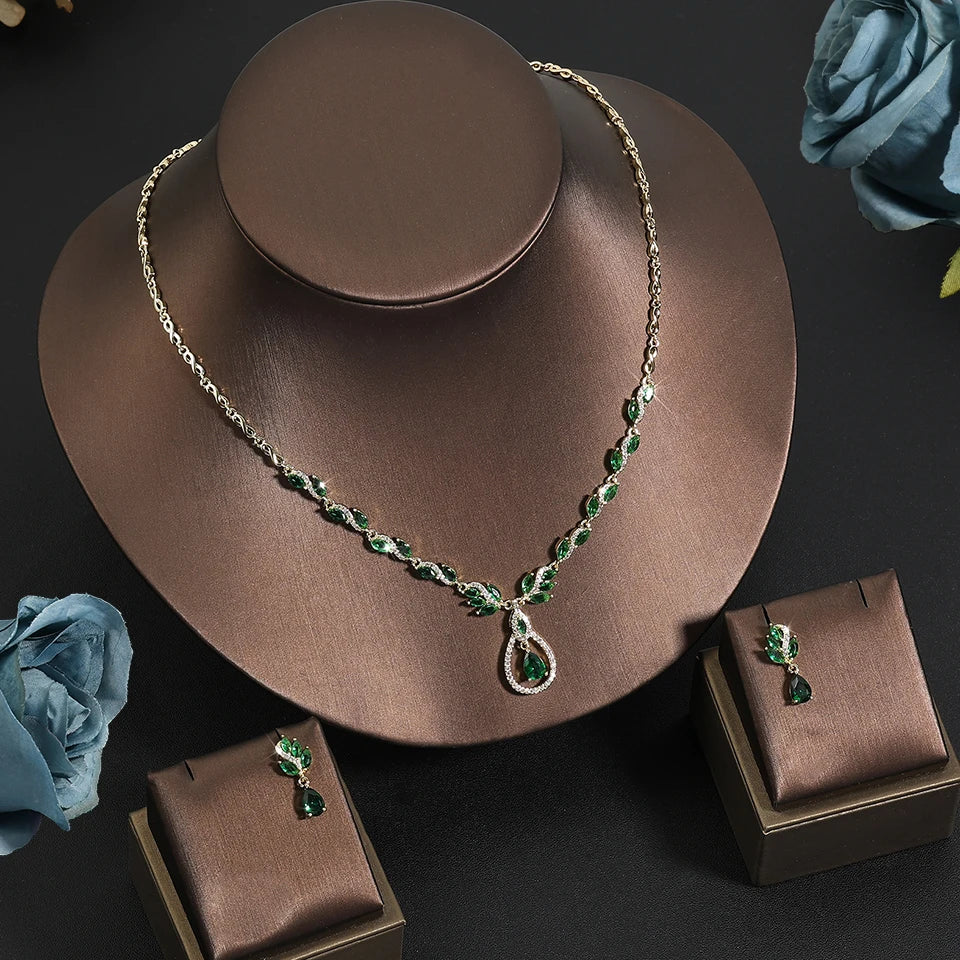 ZAKOL Luxury Zirconia Leaf Bridal Jewelry Set – Elegant Necklace, Earrings, Ring & Bracelet for Weddings