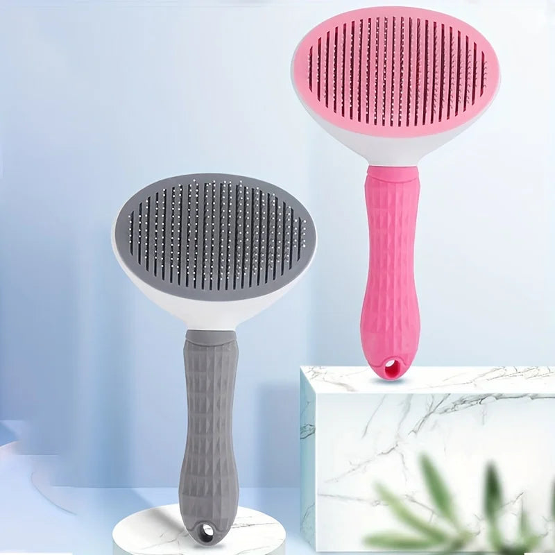 One-Click Pet Hair Removal Comb – Effortless Grooming for Dogs & Cats | Self-Cleaning Slicker Brush