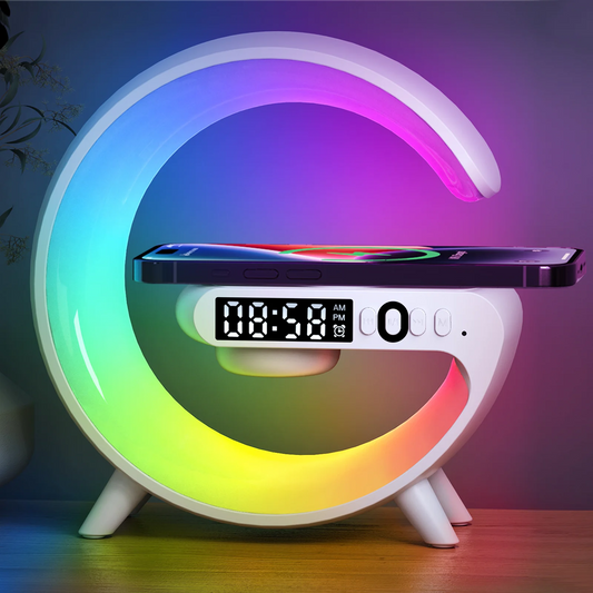 AuraCharge Station™ — 6-in-1 Wireless Charger with Speaker & RGB Night Light