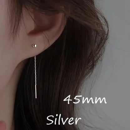 Minimalist Geometric Tassel Earrings – Long Silver Ball Drop Chain Dangle for Women | Trendy K-Pop Inspired Jewelry