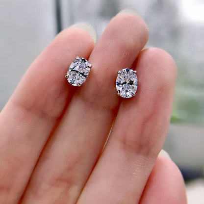 CAOSHI Elegant Oval-Cut CZ Stud Earrings – Simple Shiny Crystal Jewelry for Women | Timeless & Versatile Accessories