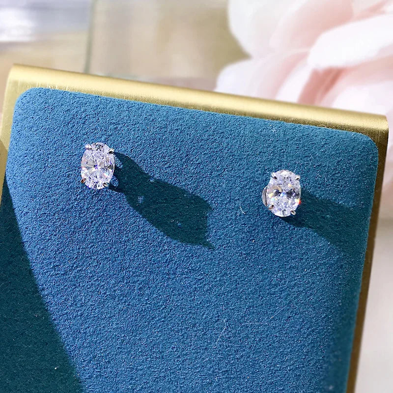 CAOSHI Elegant Oval-Cut CZ Stud Earrings – Simple Shiny Crystal Jewelry for Women | Timeless & Versatile Accessories