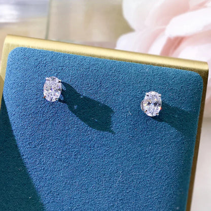 CAOSHI Elegant Oval-Cut CZ Stud Earrings – Simple Shiny Crystal Jewelry for Women | Timeless & Versatile Accessories