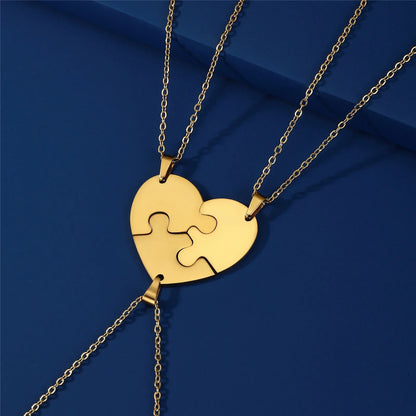 Dreamtimes Love Heart Puzzle Pendant Necklace 2/3/4/5/6 Pieces Stainless Steel Women Men Jewelry Lover Family Friends Gifts