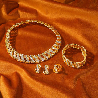 Dubai Royal Elegance: 18K Gold Plated African Bridal Jewelry Set – Choker, Earrings & Ring