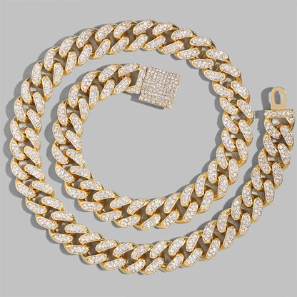Iced Out Prong Cuban Link Chain – 2 Row AAA Rhinestones | 13/14/20mm | Men's Hip Hop Necklace