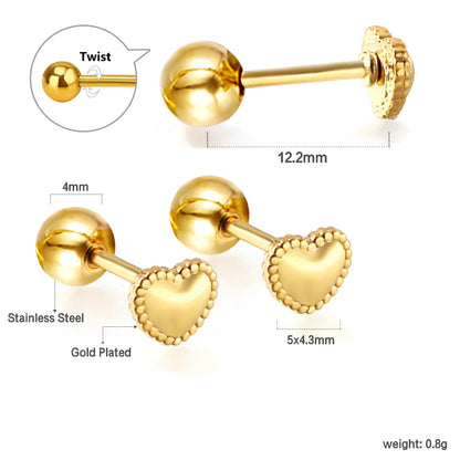LUXUSTEEL Mini Cute Stud Earrings – Stainless Steel Heart, Butterfly, Rabbit Designs for Women & Girls | Helix & Cartilage Piercing Jewelry