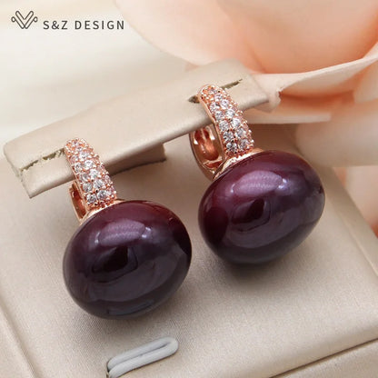 S&Z DESIGN Elegant Bread Round Pearl Dangle Earrings – Cubic Zirconia Wedding Jewelry Gift for Women