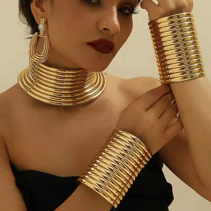 AfriChic™ 5-Piece Vintage African Leather Jewelry Set – Tribal Choker, Bracelet & Earrings Gift Set for Women