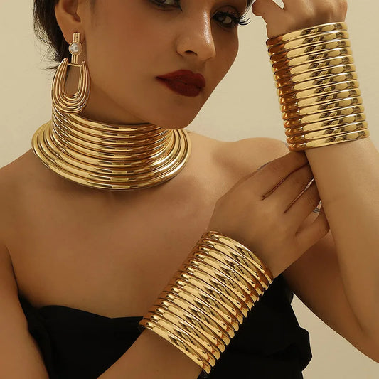 AfriChic™ 5-Piece Vintage African Leather Jewelry Set – Tribal Choker, Bracelet & Earrings Gift Set for Women