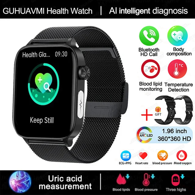 2025 VitalCare™ ECG+PPG Smartwatch – Advanced Blood Pressure, Lipid, Uric Acid & Menstrual Health Tracker for Women
