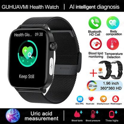 2025 VitalCare™ ECG+PPG Smartwatch – Advanced Blood Pressure, Lipid, Uric Acid & Menstrual Health Tracker for Women