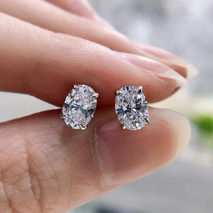 CAOSHI Elegant Oval-Cut CZ Stud Earrings – Simple Shiny Crystal Jewelry for Women | Timeless & Versatile Accessories