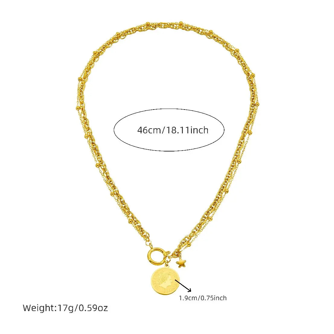 DIEYURO™ Golden Star Portrait Coin Jewelry Set – Necklace, Earrings & Bracelet