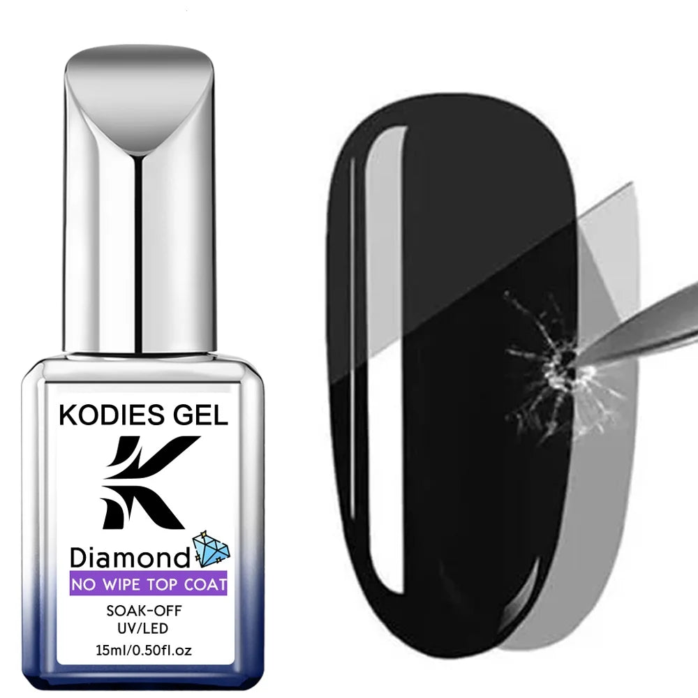 KODIES GEL Super Shine Diamond Top Coat – No-Wipe UV/LED Gel Sealer for Salon-Quality Finish | Long-Lasting Gloss Gel Polish