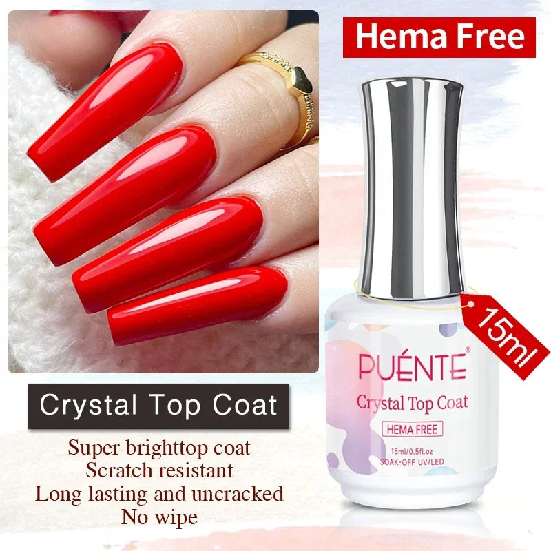 15ML HEMA-Free Base & Top Coat Set – Crystal Glossy & Velvet Matte Finish for Sensitive Nails | Soak-Off UV/LED Gel Varnish