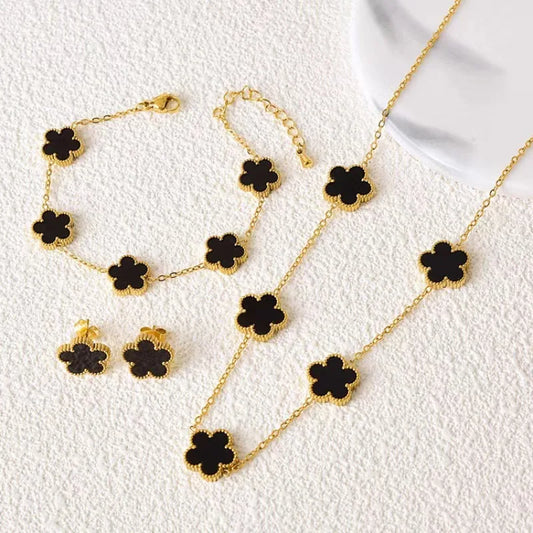 BloomFlip™ Reversible 5-Petal Flower Jewelry Set – Stainless Steel Necklace, Bracelet & Earrings (2-in-1 Wear)