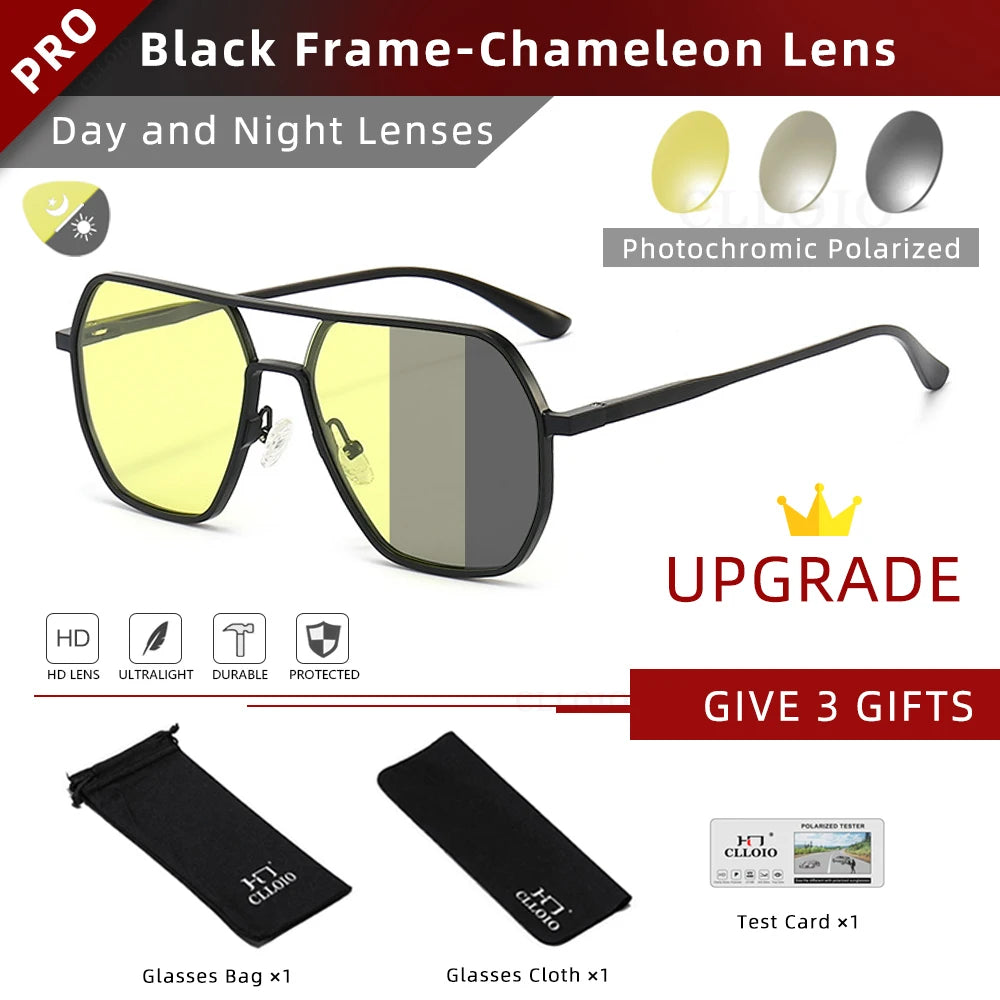 CLLOIO™ Anti-Glare Photochromic Polarized Driving Sunglasses – Day & Night Vision | Aluminum Alloy Frame | UV400 Protection