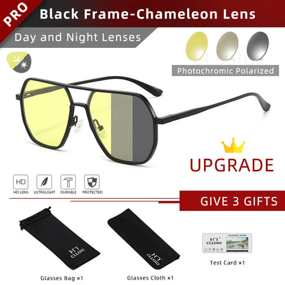 CLLOIO™ Anti-Glare Photochromic Polarized Driving Sunglasses – Day & Night Vision | Aluminum Alloy Frame | UV400 Protection