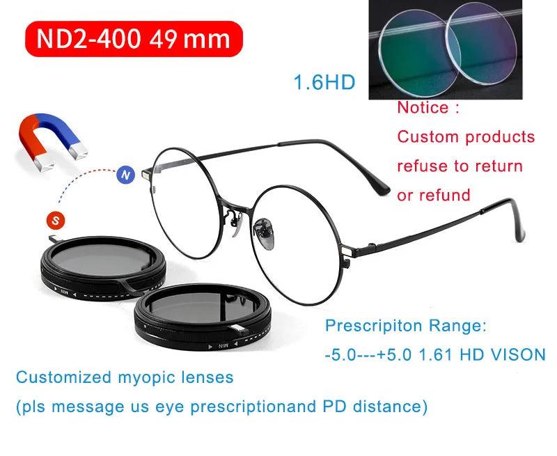 Custom Magnetic Clip-On ND9 Adjustable Dimming Sunglasses – For Myopia Glasses | Anti-Glare, Polarized, UV400 Protection