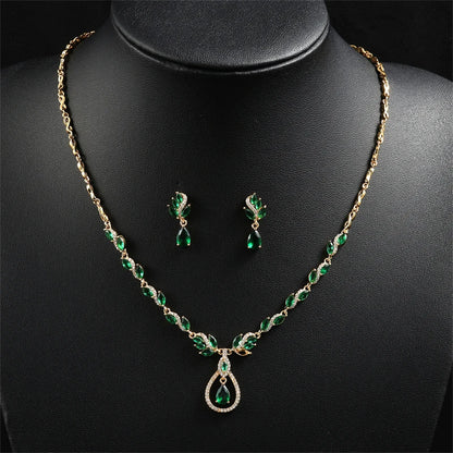 ZAKOL Luxury Zirconia Leaf Bridal Jewelry Set – Elegant Necklace, Earrings, Ring & Bracelet for Weddings
