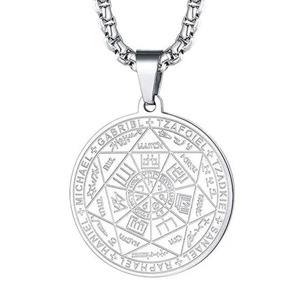 Seven Archangels Amulet Necklace | Seal of Solomon Protection Pendant for Men